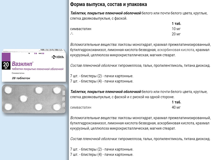 Форма выпуска препарата Вазилип