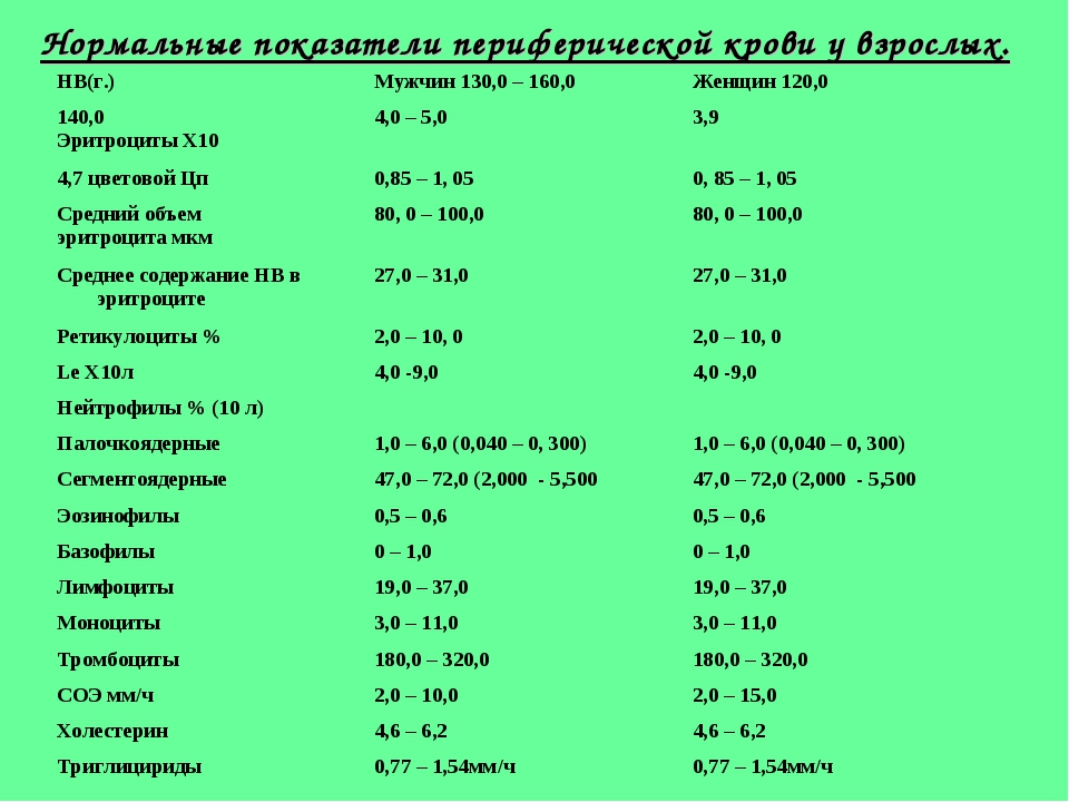 Нормальные показатели периферической крови 