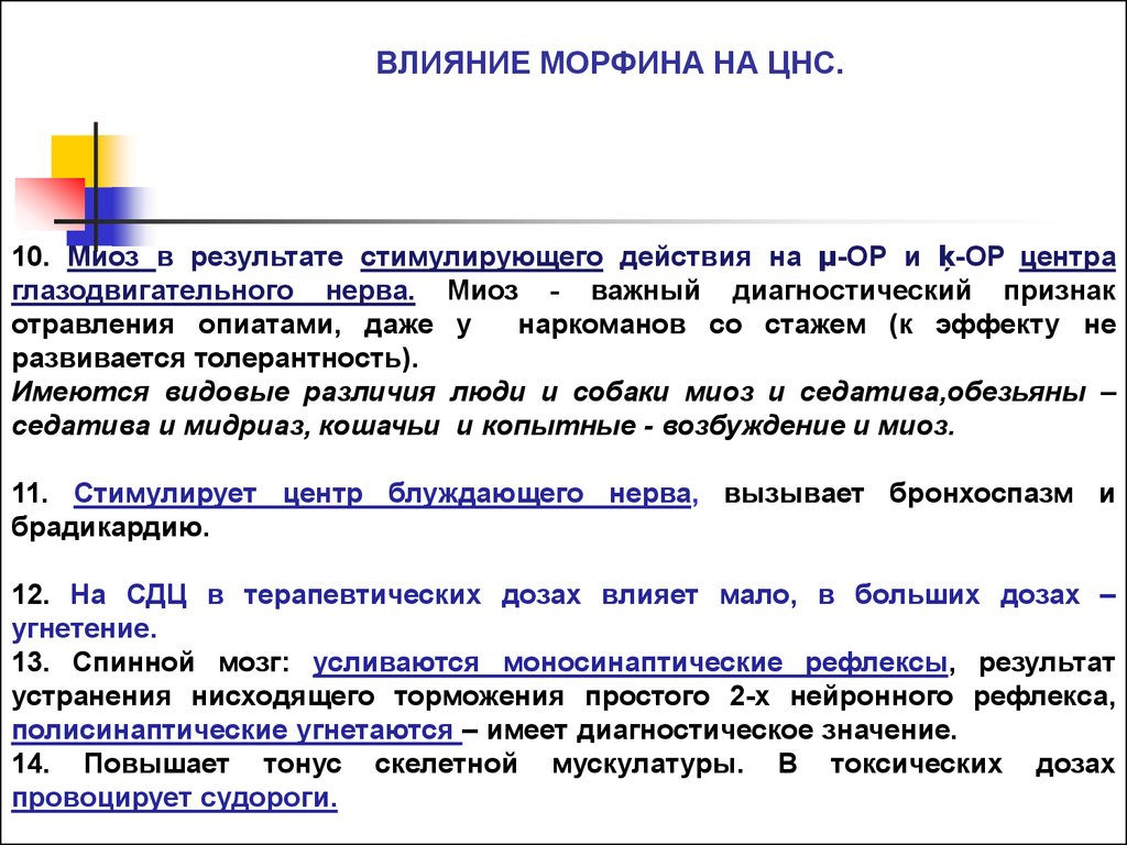Влияние морфина на цнс