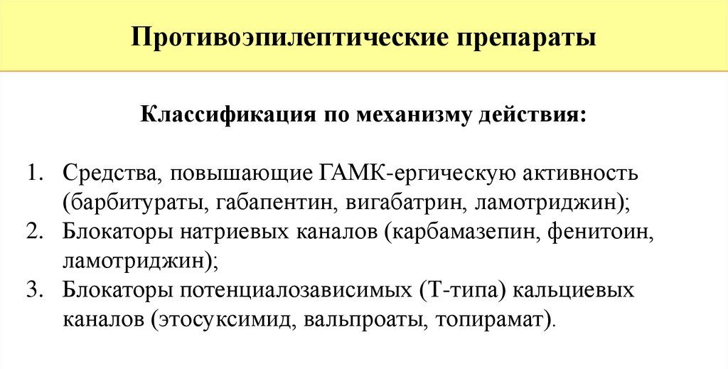 Классификация противоэпилептических препаратов