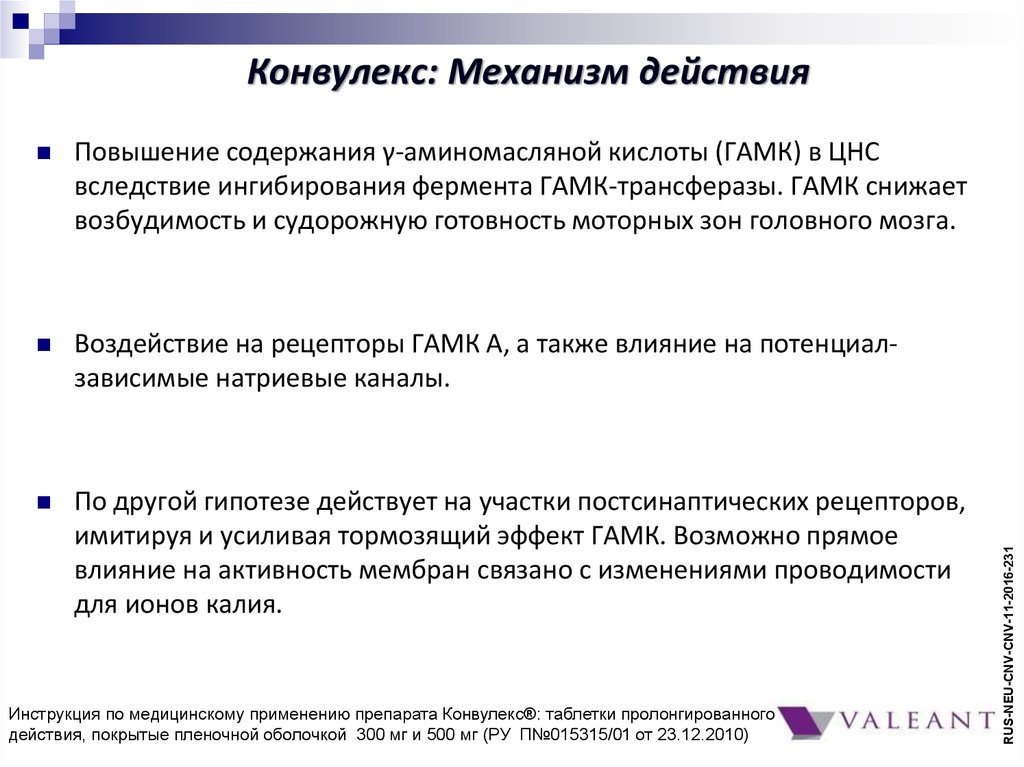 Фармакологическое действие Конвулекса