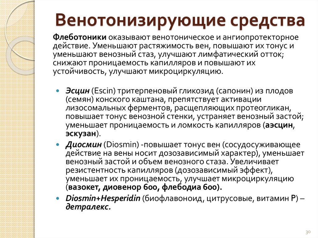 Действие венотонизирующих средств