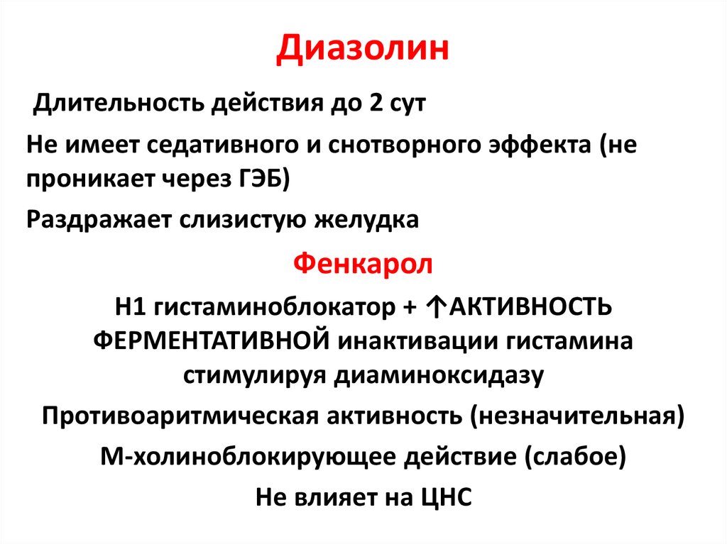 Фармакологические эффекты Диазолина