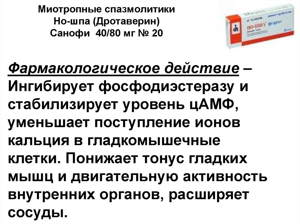 Фармакологическое действие Дротаверина