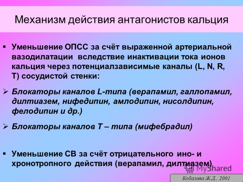 Механизм действия антагонистов кальция
