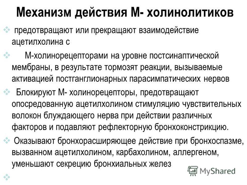 Механизм действия М- холинолитиков