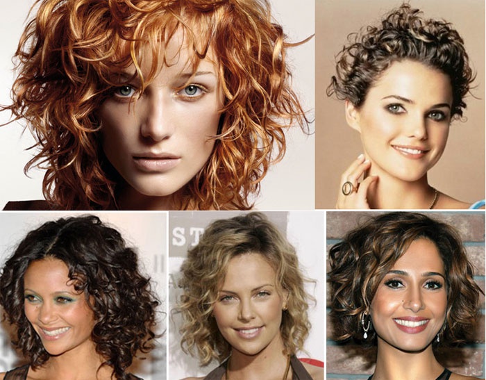 Короткие волосы, завитые плойкой.